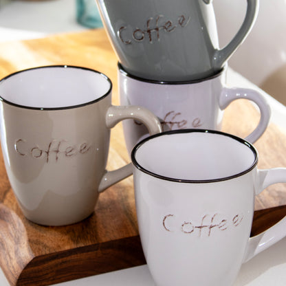 Set Of 4 Stoneware Coffee Script Mugs