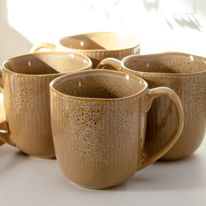 Set Of 4 Brown Reactive Glaze Stoneware Mugs