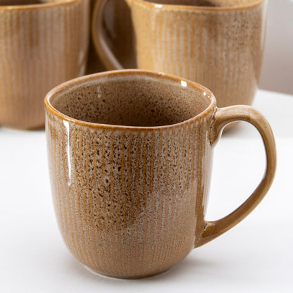 Set Of 4 Brown Reactive Glaze Stoneware Mugs