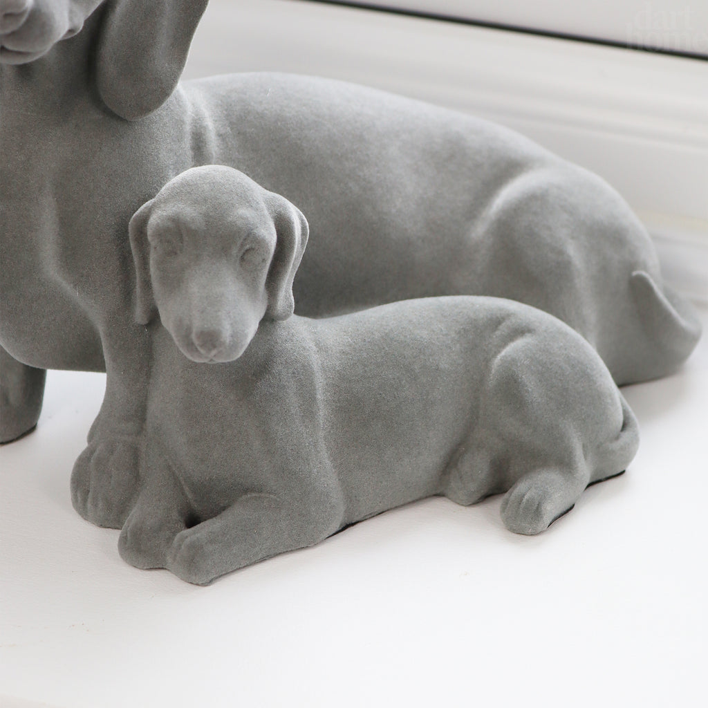 Grey Velvet Dachshund Pair Ornament