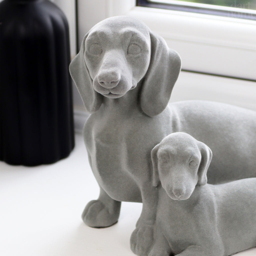 Grey Velvet Dachshund Pair Ornament