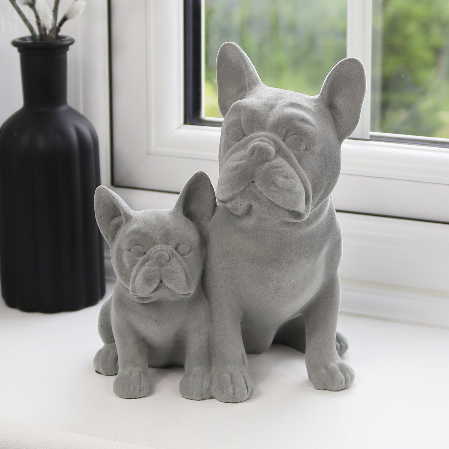 Grey Velvet French Bulldog Pair Ornament