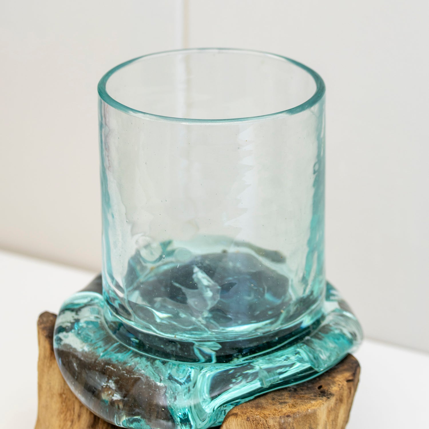 Molten Glass Pen Pot On Teak Root Stand