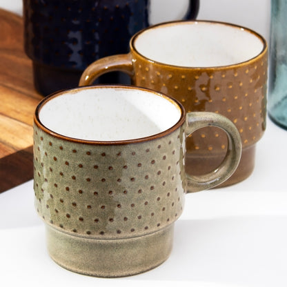 Set Of 4 Reactive Glaze Dotty Stacking Mugs