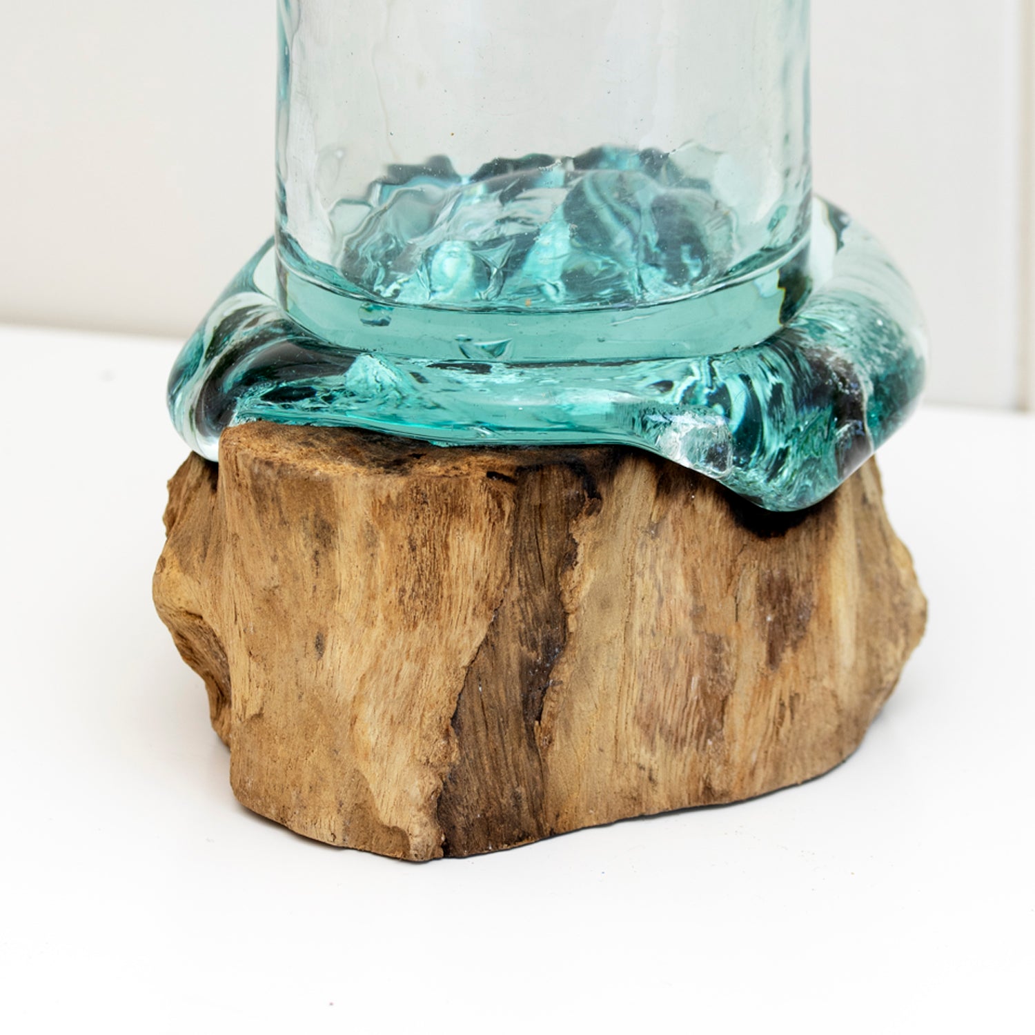 Molten Glass Pen Pot On Teak Root Stand