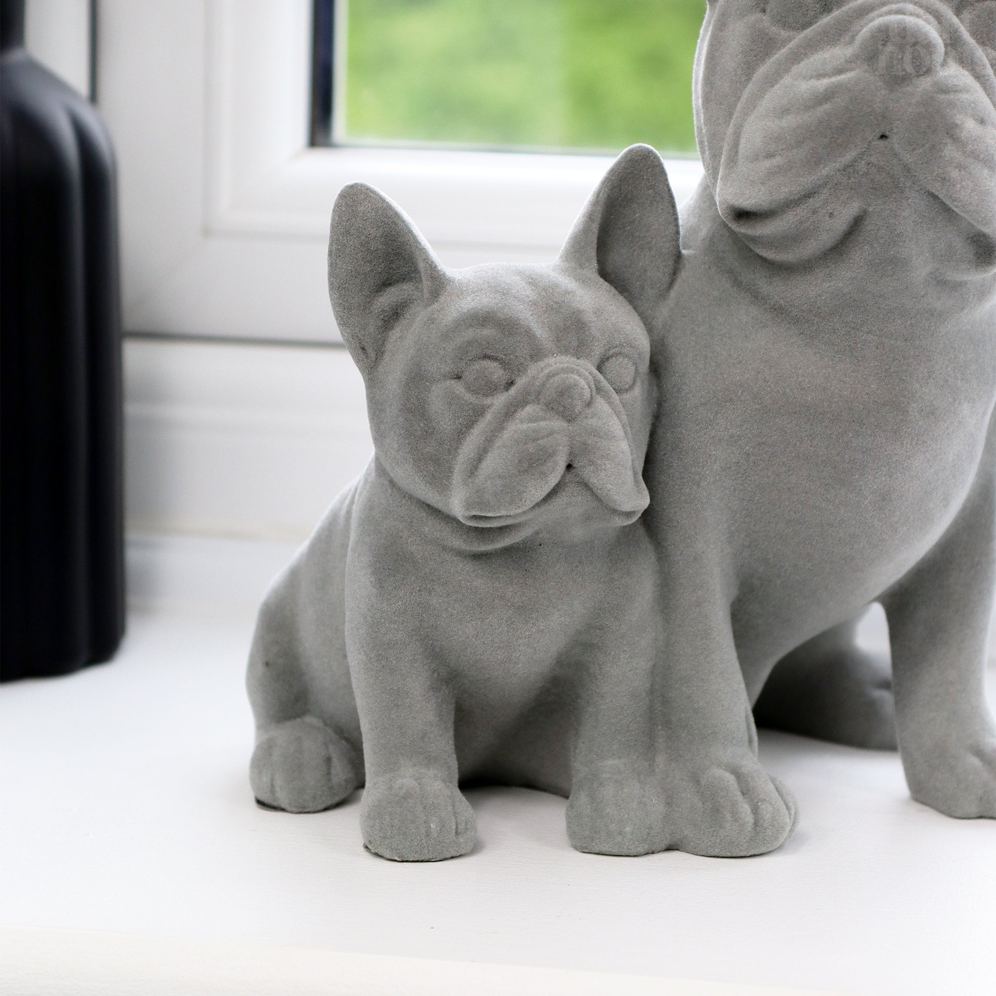 Grey Velvet French Bulldog Pair Ornament