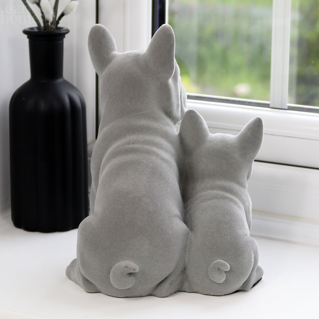 Grey Velvet French Bulldog Pair Ornament