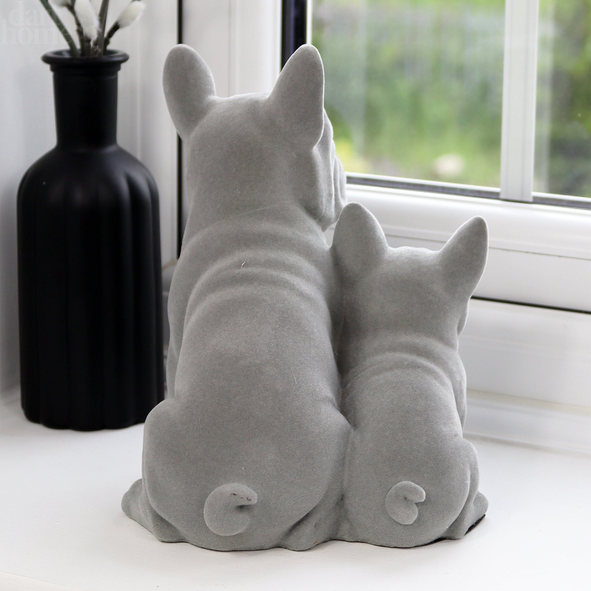 Grey Velvet French Bulldog Pair Ornament