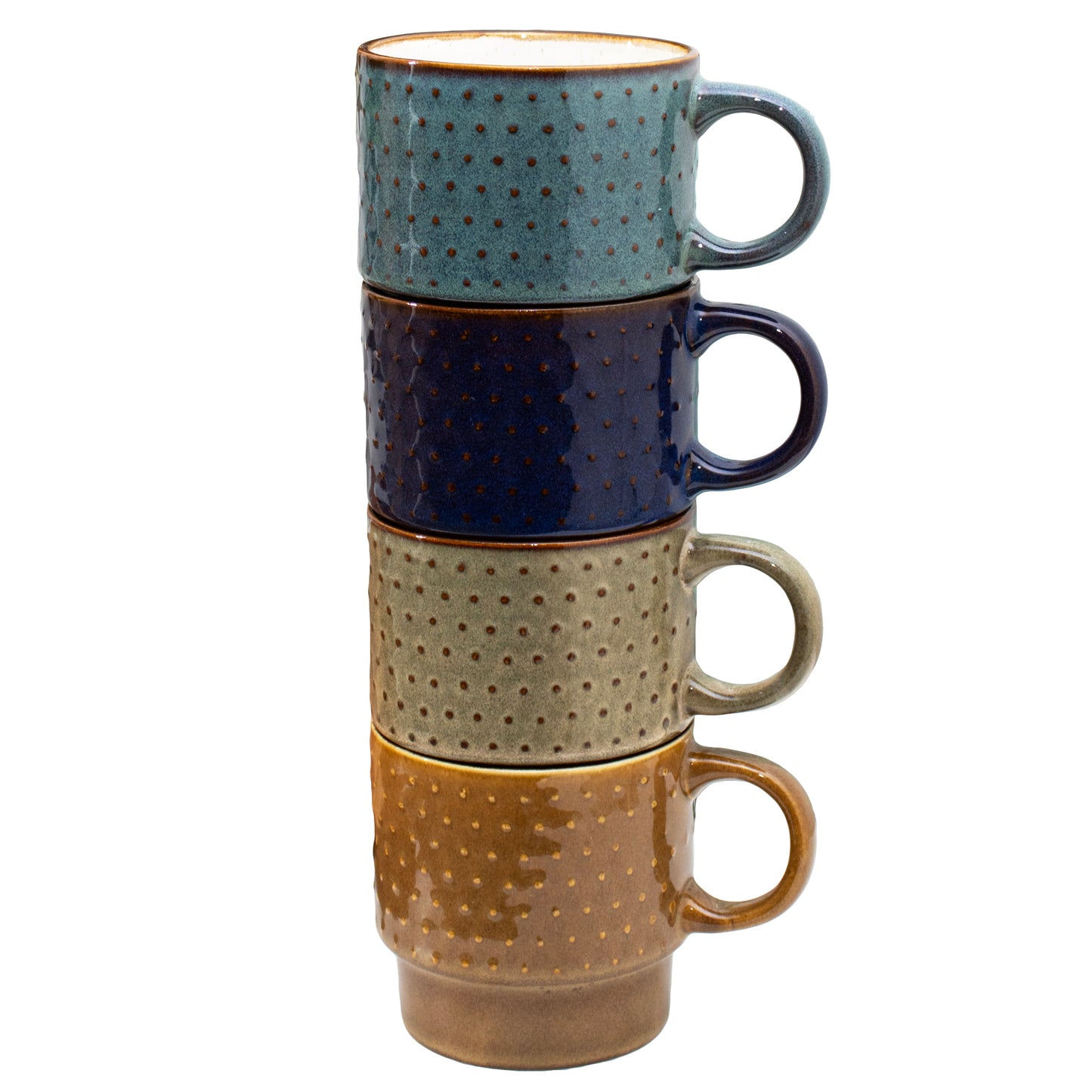 Set Of 4 Reactive Glaze Dotty Stacking Mugs