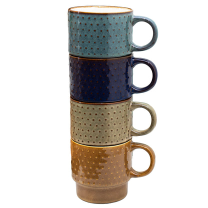 Set Of 4 Reactive Glaze Dotty Stacking Mugs