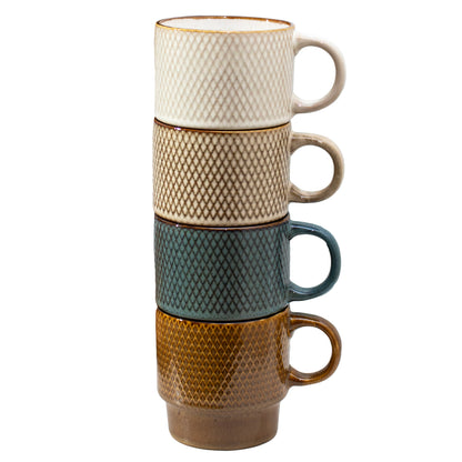 Set Of 4 Reactive Glaze Diamond Stacking Mugs