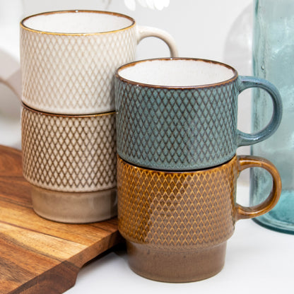 Set Of 4 Reactive Glaze Diamond Stacking Mugs