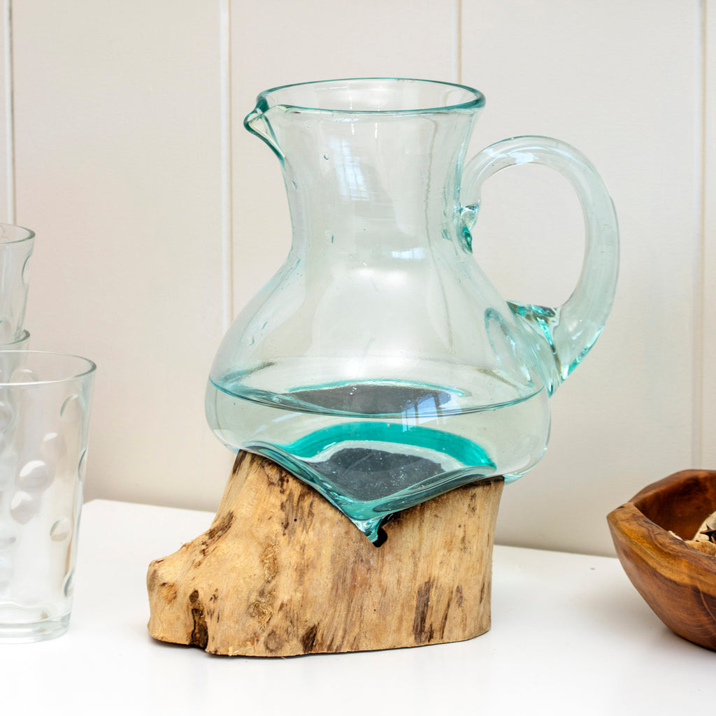Large Teak Root With Molten Glass Jug