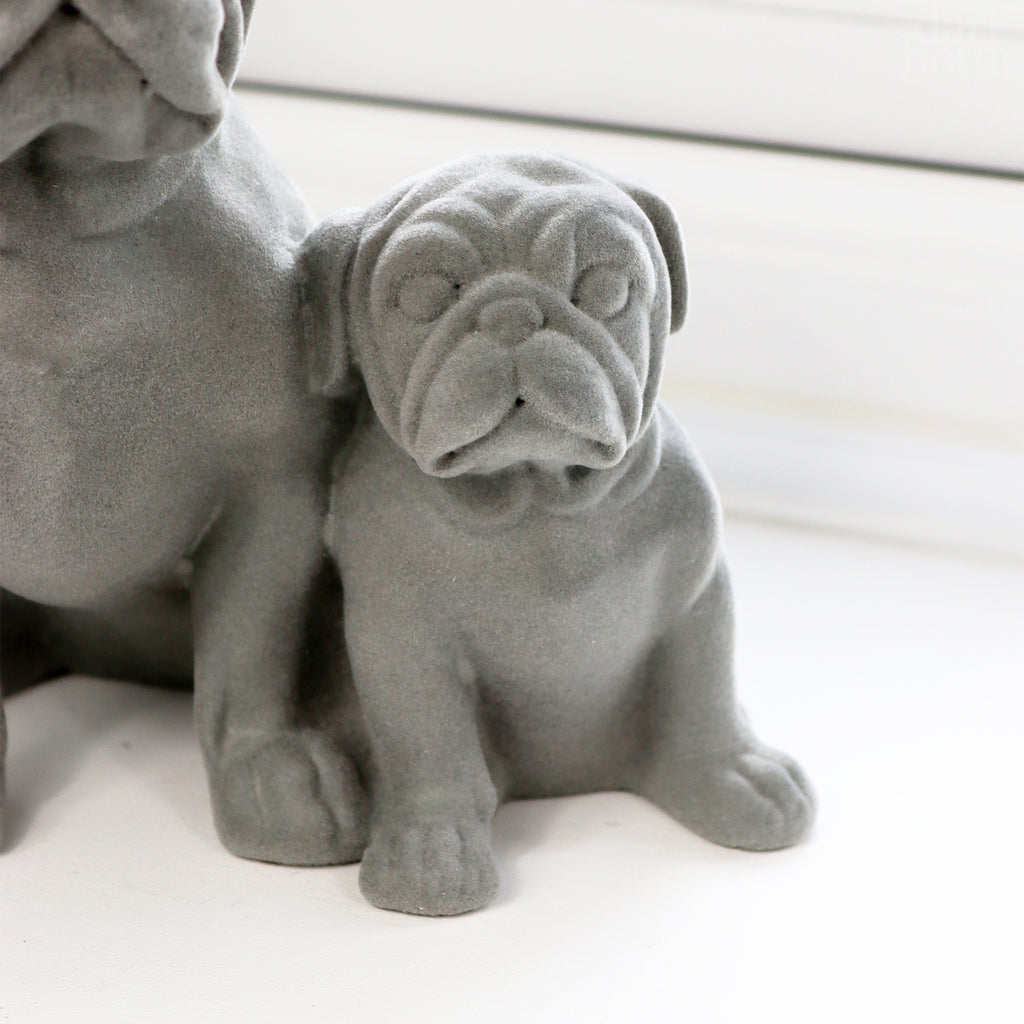 Grey Velvet Pug Pair Ornament