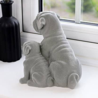 Grey Velvet Pug Pair Ornament