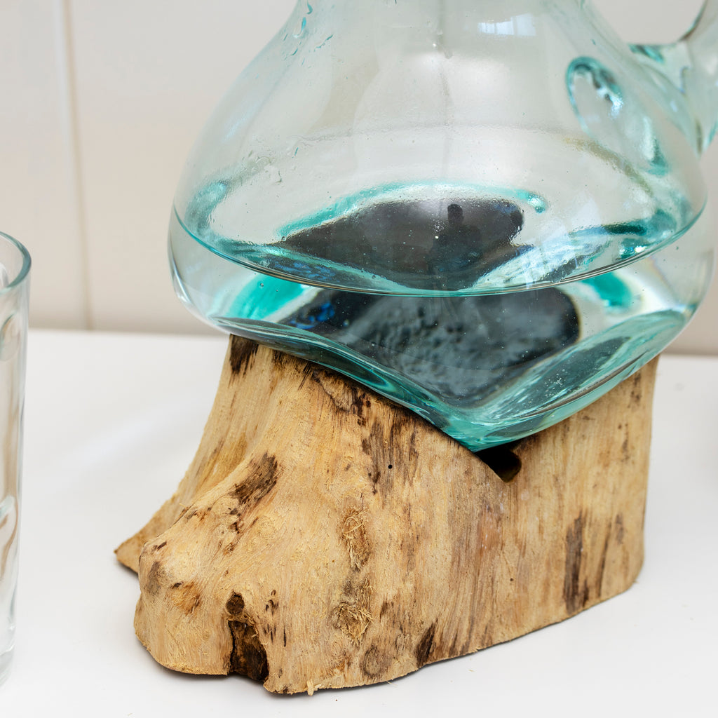 Large Teak Root With Molten Glass Jug