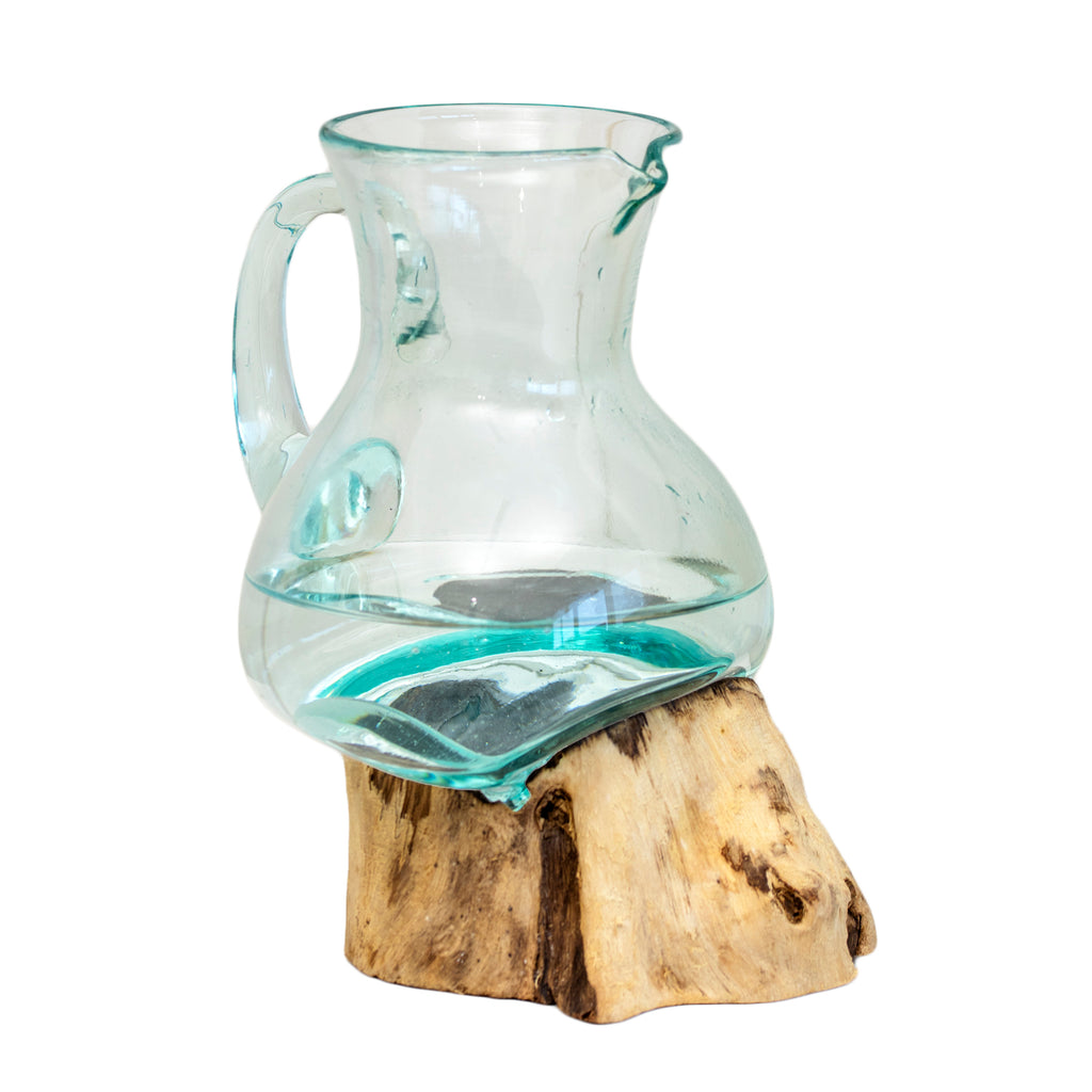 Large Teak Root With Molten Glass Jug
