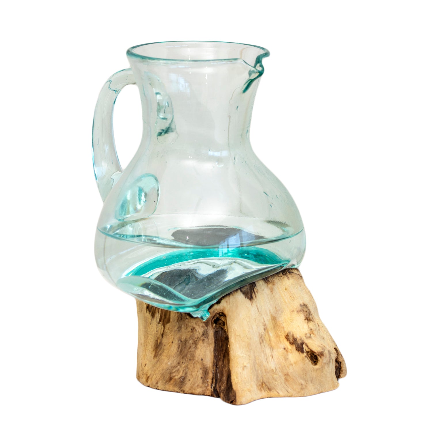 Large Teak Root With Molten Glass Jug