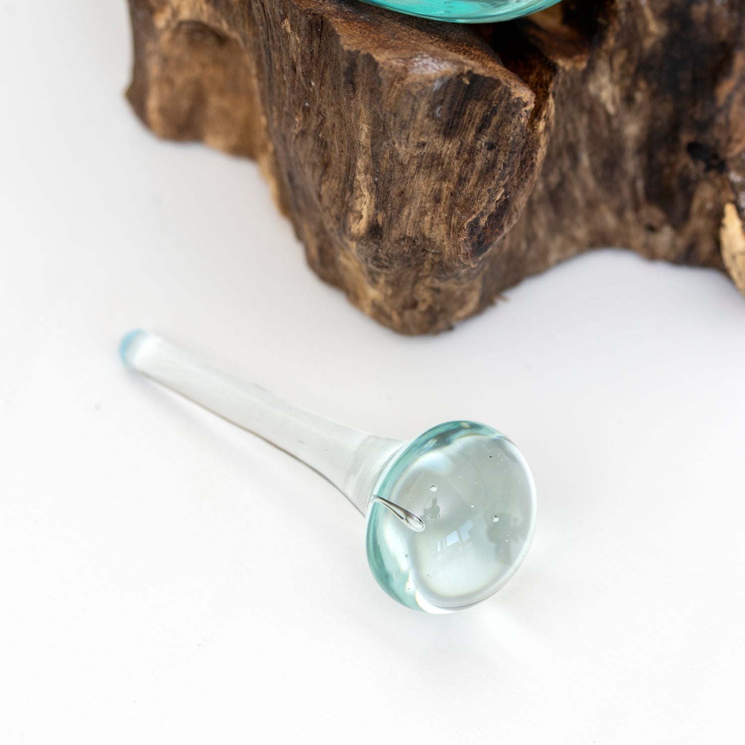 Mini Molten Glass Decanter Teak Root Stand