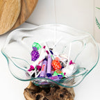 Teak Root With Flower Shaped Molten Glass Bowl