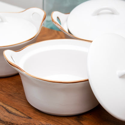 Set Of 4 Off White Stoneware Mini Casserole Dishes