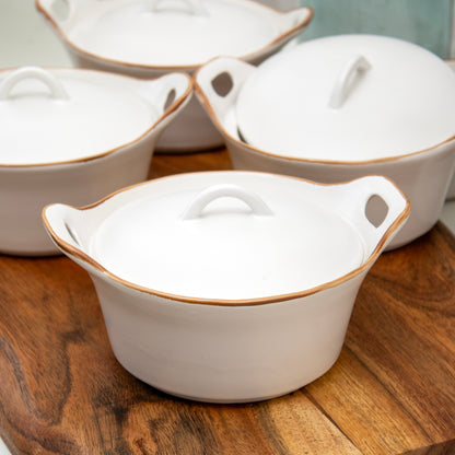 Set Of 4 Off White Stoneware Mini Casserole Dishes