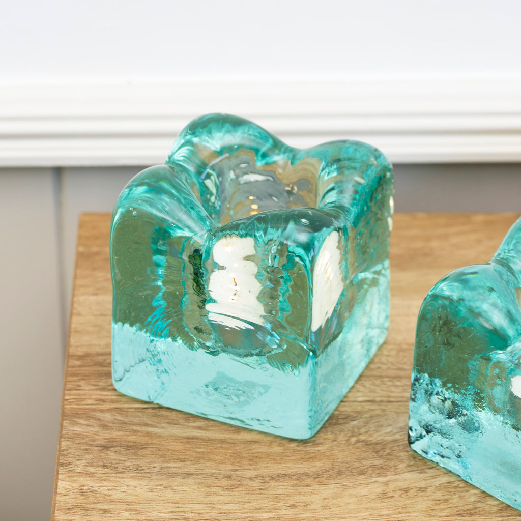 Set Of 2 Molten Glass Ice Cube Tea Light Holders