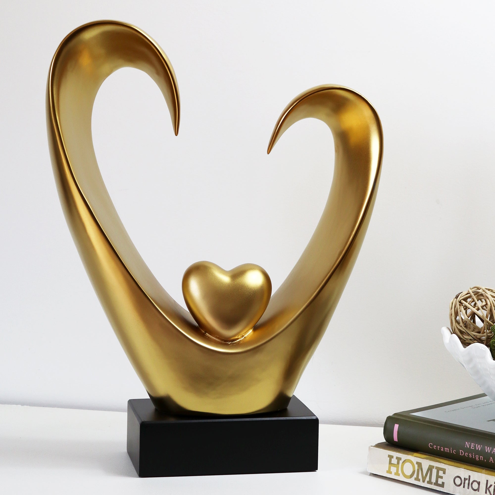 Gold Abstract Heart Sculpture