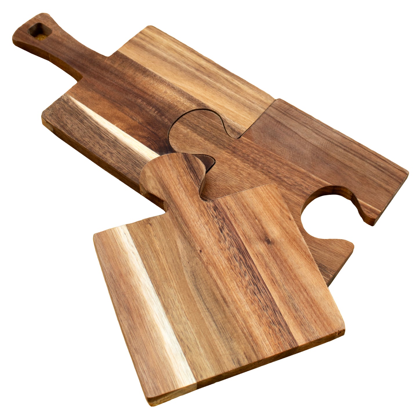 Set Of 3 Acacia Wood Puzzle Serving Boards