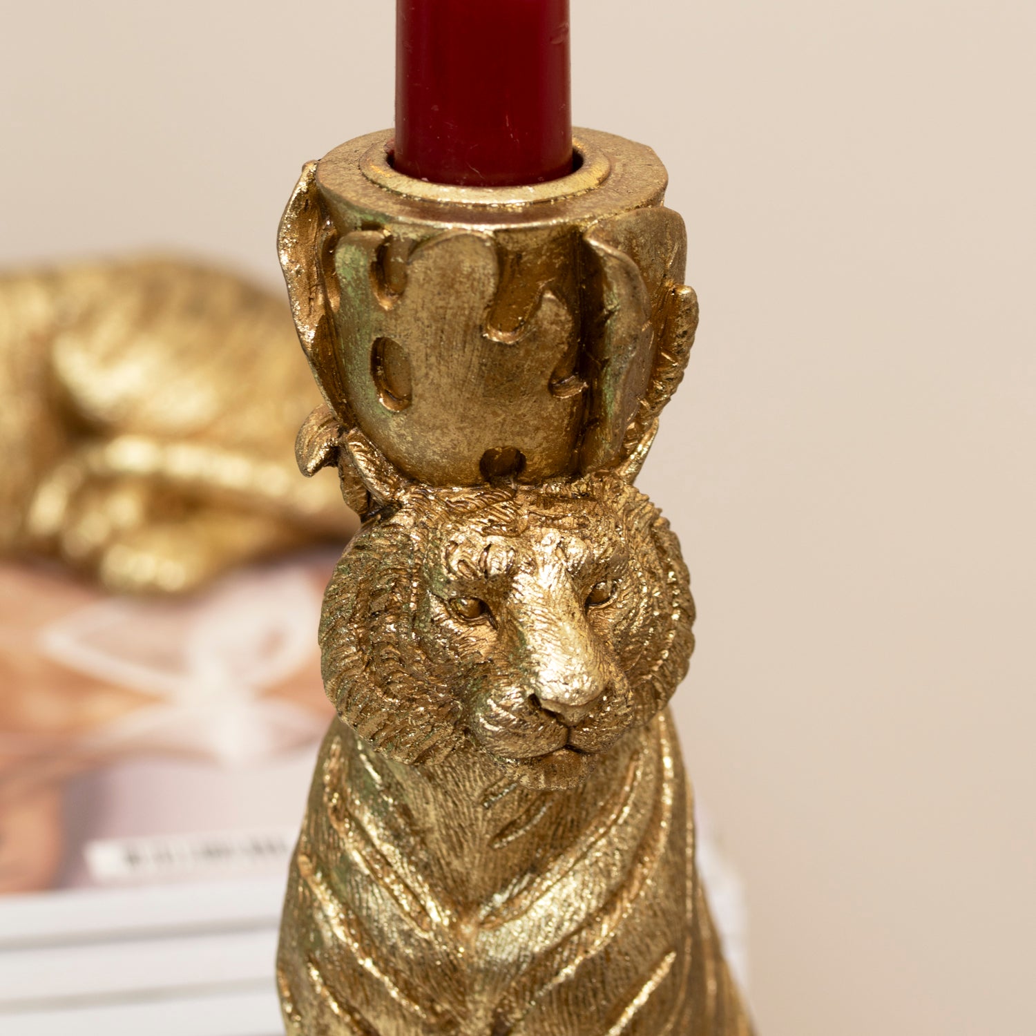 Sitting Gold Tiger Candlestick Holder