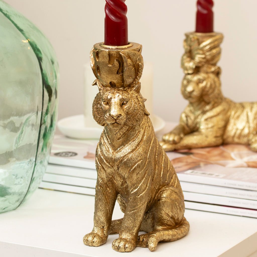 Sitting Gold Tiger Candlestick Holder
