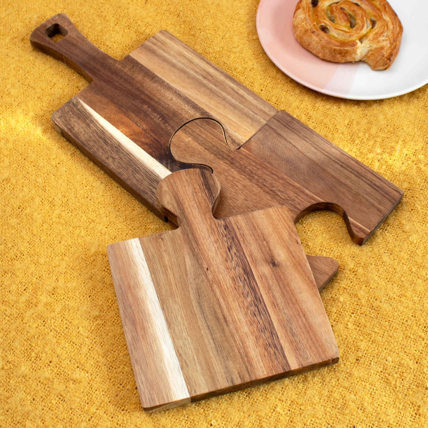 Set Of 3 Acacia Wood Puzzle Serving Boards