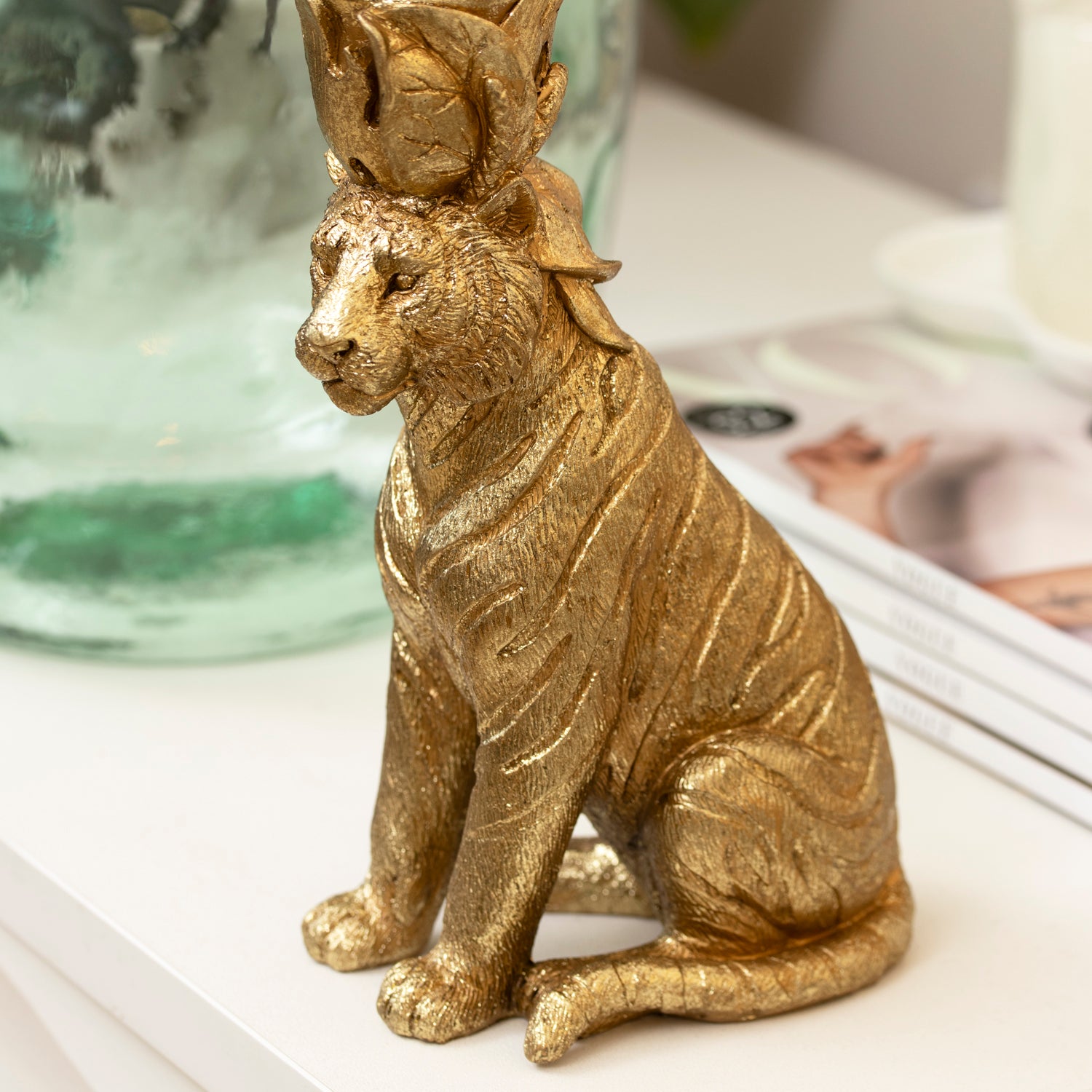 Sitting Gold Tiger Candlestick Holder