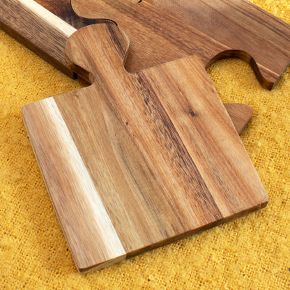 Set Of 3 Acacia Wood Puzzle Serving Boards