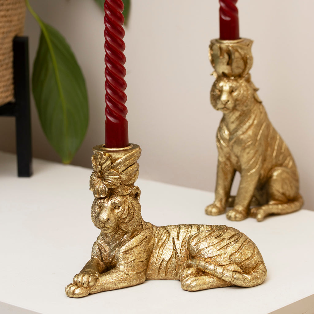 Laying Gold Tiger Candlestick Holder