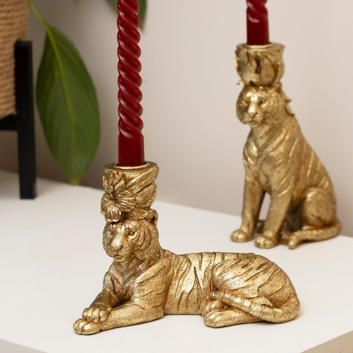 Laying Gold Tiger Candlestick Holder