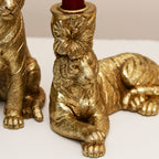 Set Of 2 Gold Tiger Candlestick Holders