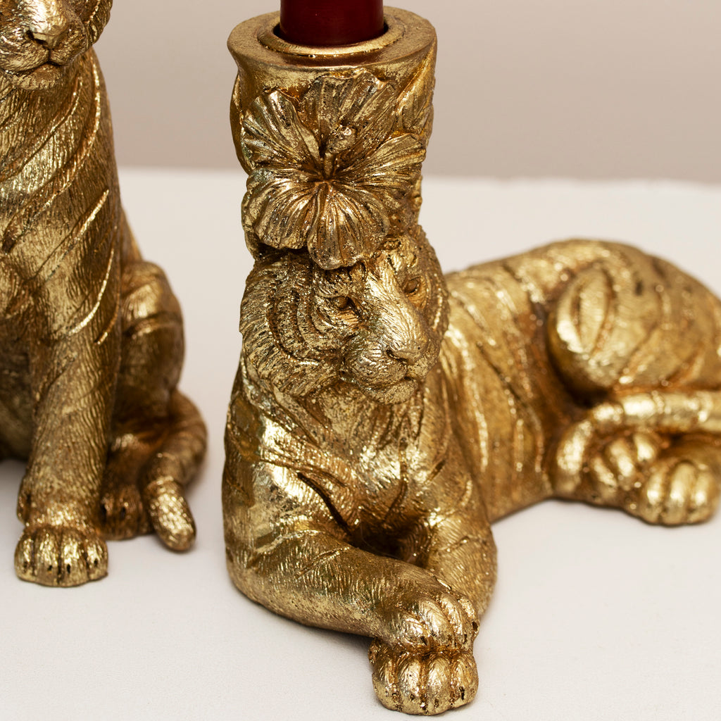Laying Gold Tiger Candlestick Holder