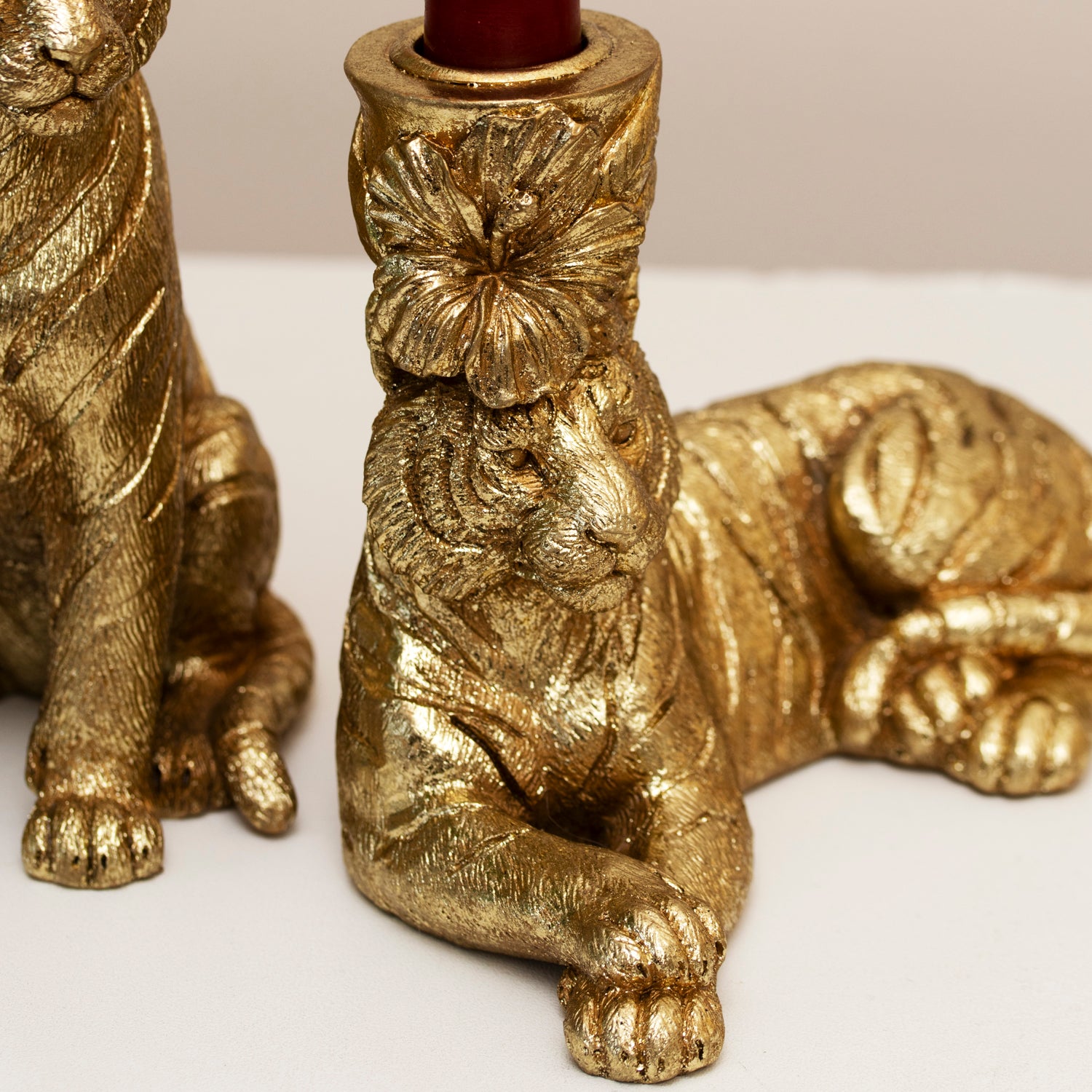 Laying Gold Tiger Candlestick Holder