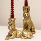 Set Of 2 Gold Tiger Candlestick Holders