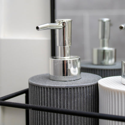 Set Of 2 Grey And White Ribbed Soap Dispensers