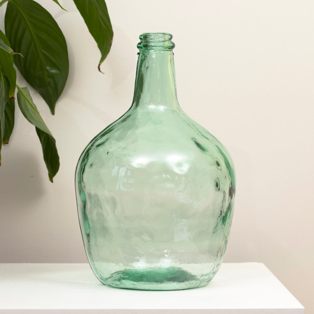 Große blaugrüne Flaschenvase aus recyceltem Glas