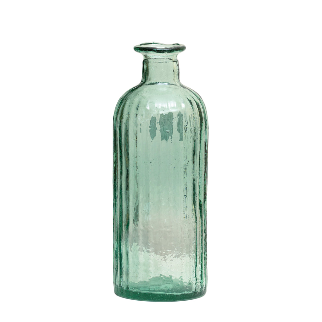 Recycled Glass Aqua Ribbed Bottle Vase