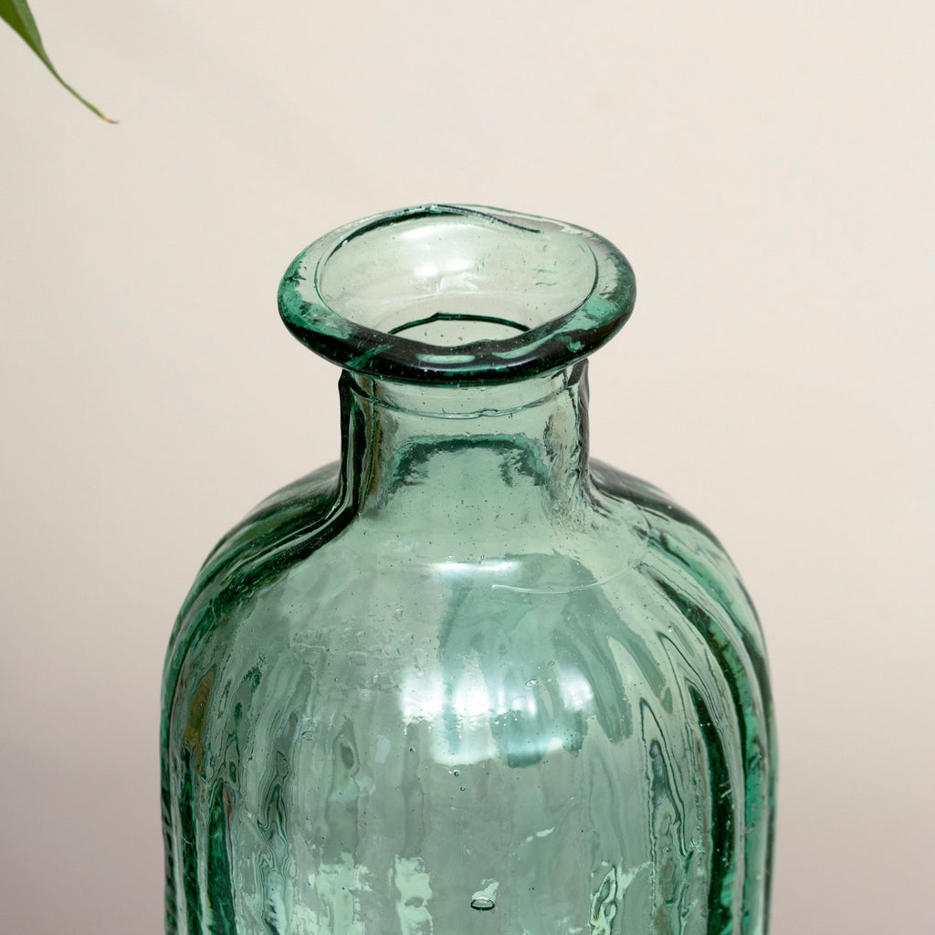Recycled Glass Aqua Ribbed Bottle Vase