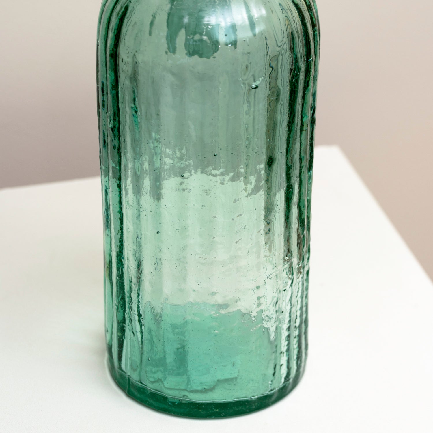 Recycled Glass Aqua Ribbed Bottle Vase