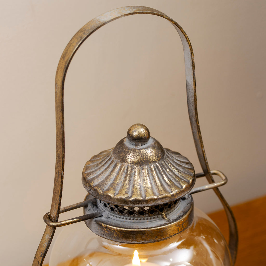 Antique Gold Metal Hurricane Lantern
