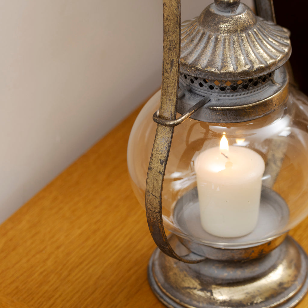 Antique Gold Metal Hurricane Lantern