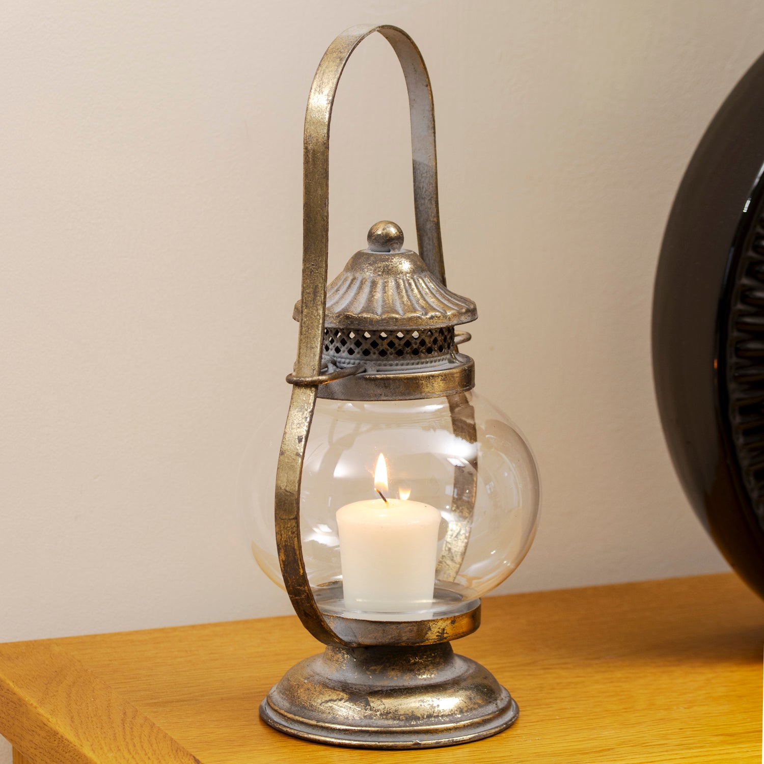 Antique Gold Metal Hurricane Lantern