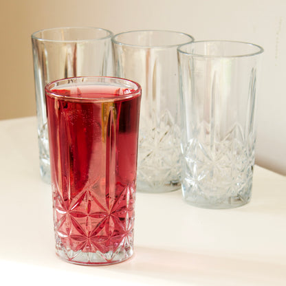 Set Of 4 Embossed Hi-Ball Tumbler Glasses