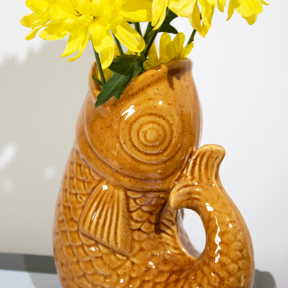 Mustard Reactive Glaze Small Fish Glug Jug